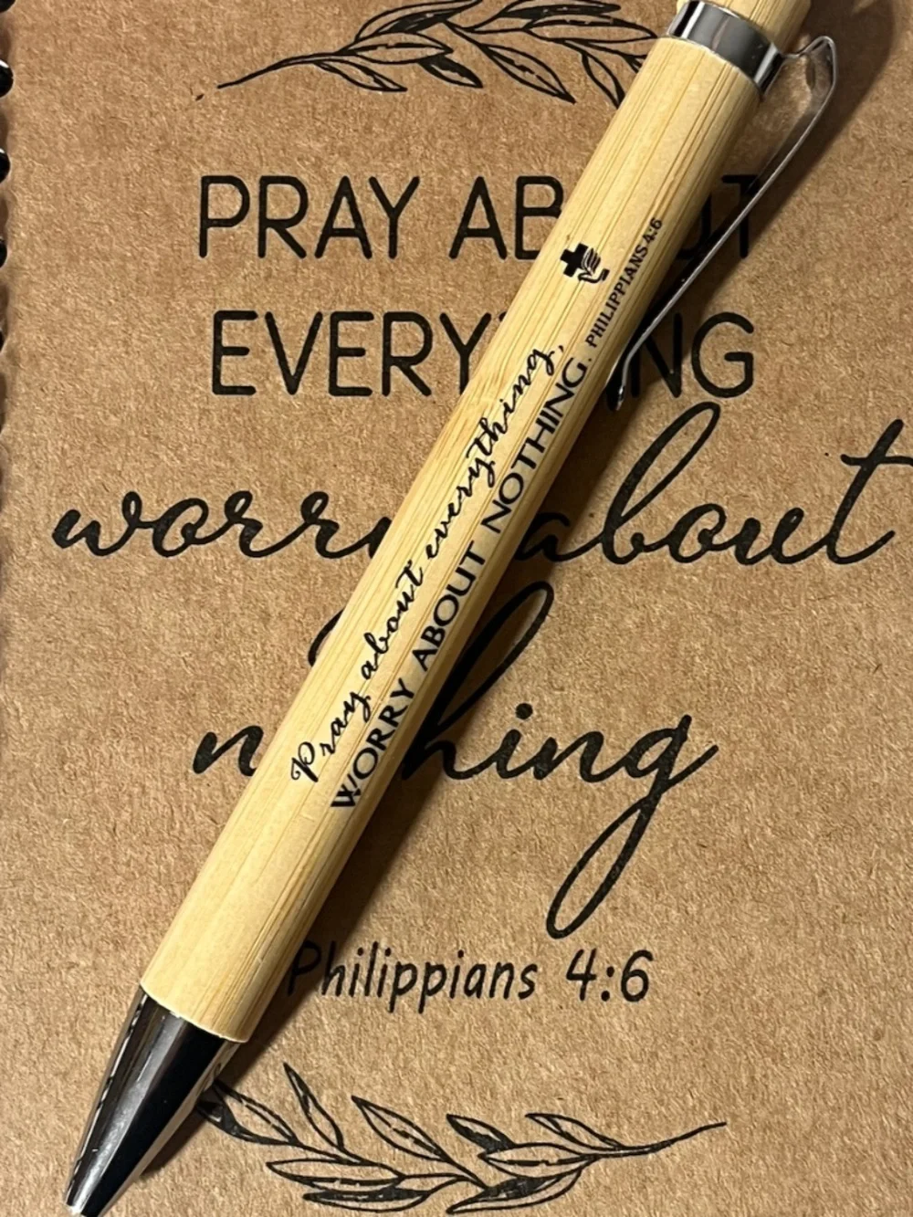 Christian Scripture Notebook & Bamboo Pen Gift Set - Philippians 4:6 - NEW